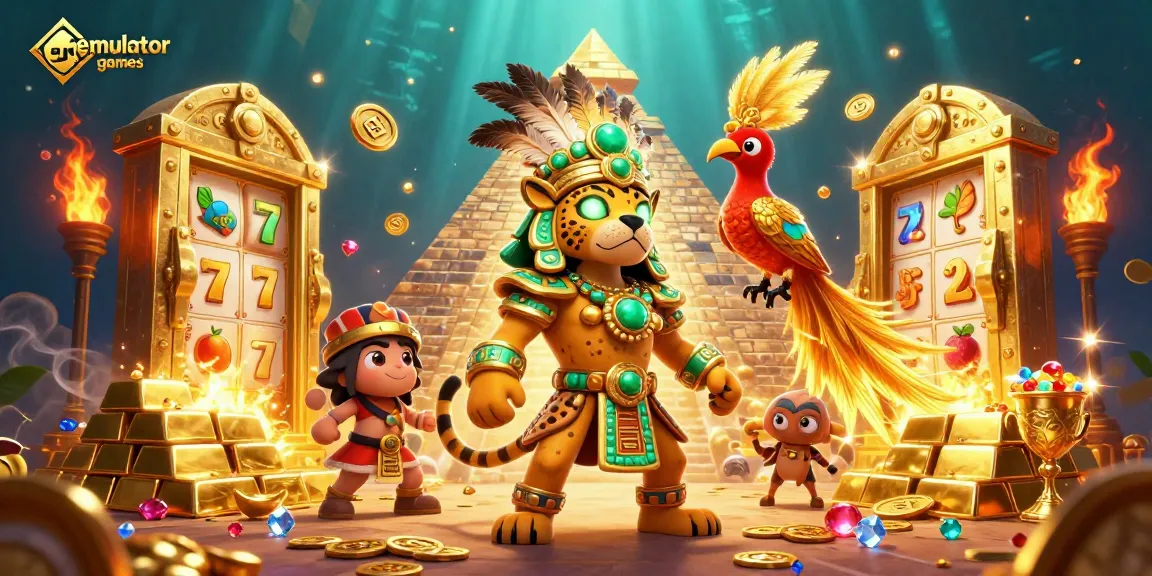 Experience thrilling emulator games with a vibrant 3D depiction of casino treasures and characters.