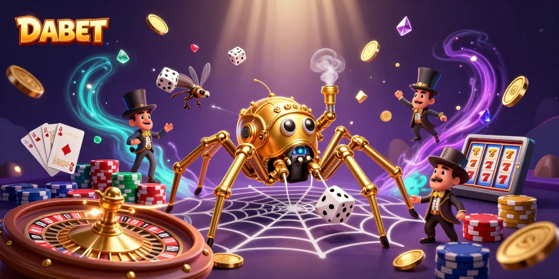 DABET captivates with a vibrant 3D steampunk casino scene filled with golden coins and dynamic game elements.