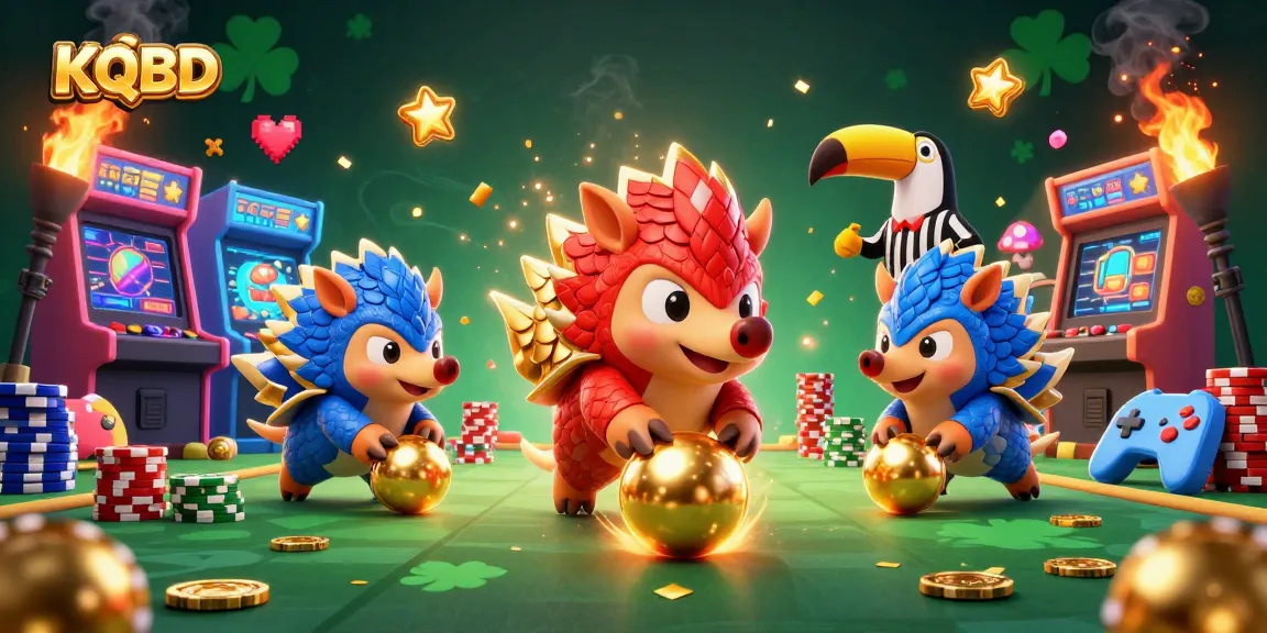 KQBD pangolins battle in a casino-themed scene featuring vibrant 3D game elements and rich gold.