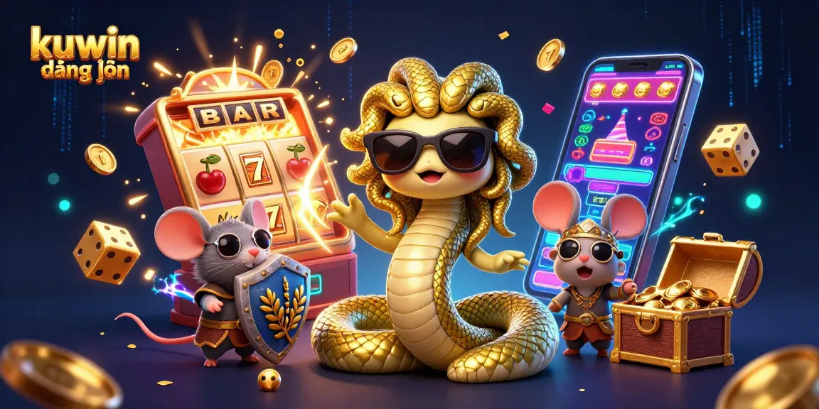 Experience exciting kuwin đăng nhập with vibrant casino elements in a dynamic 3D illustration.