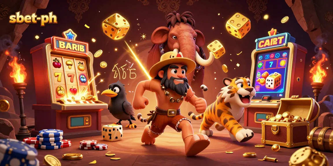 Experience excitement at sbet-ph with 3D illustration showcasing casino action, slots, and vibrant energy.