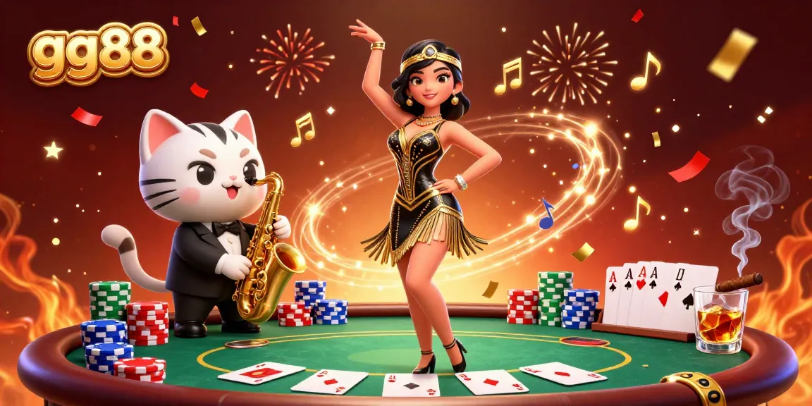 Engage in exciting gameplay experiences at gg88 with vibrant 3D casino scene featuring poker, chips, and a dancing character.
