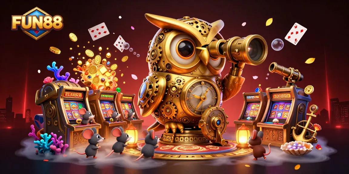 Experience FUN88's immersive casino floor with dynamic characters and rich, colorful elements.