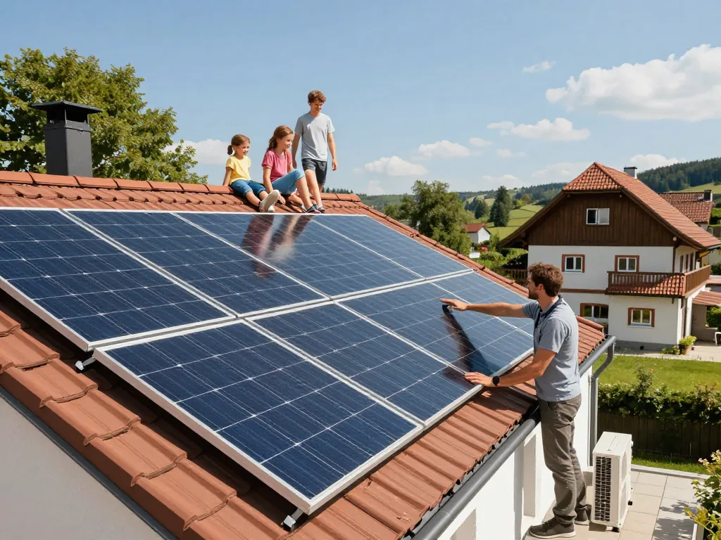 Installation von Photovoltaik Bayern Solarpaneelen in einem bayerischen Haus.