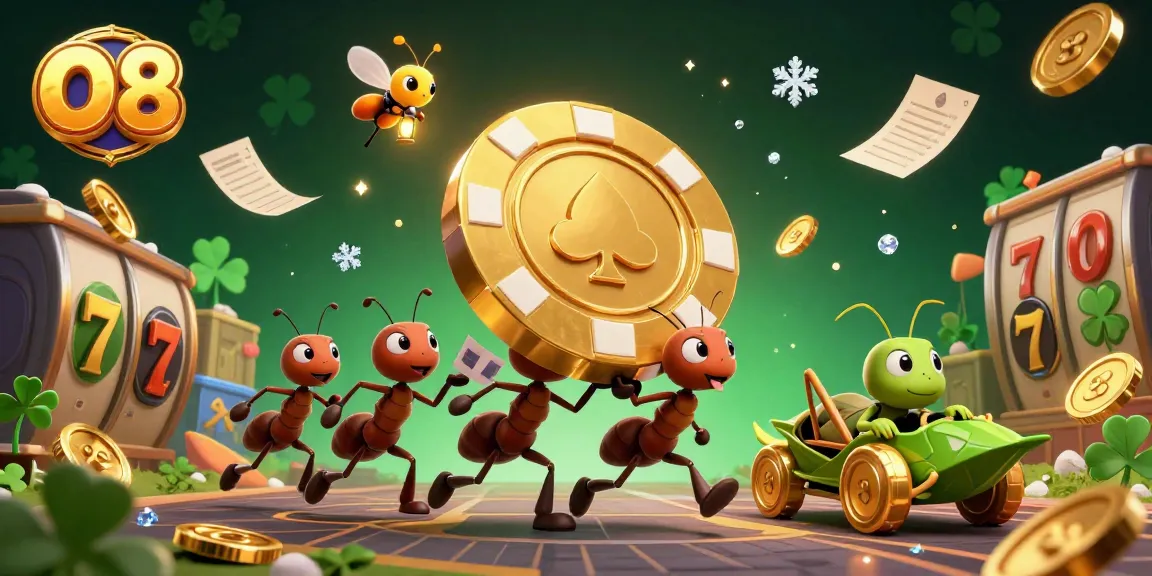 O8 delivers a thrilling gambling experience with a magical heist scene involving ants and dynamic game elements.