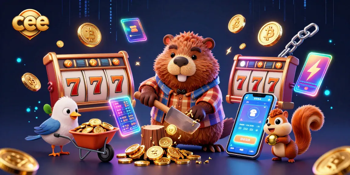 Cee showcases a lively casino scene with a beaver, bird, and squirrel celebrating while collecting coins.
