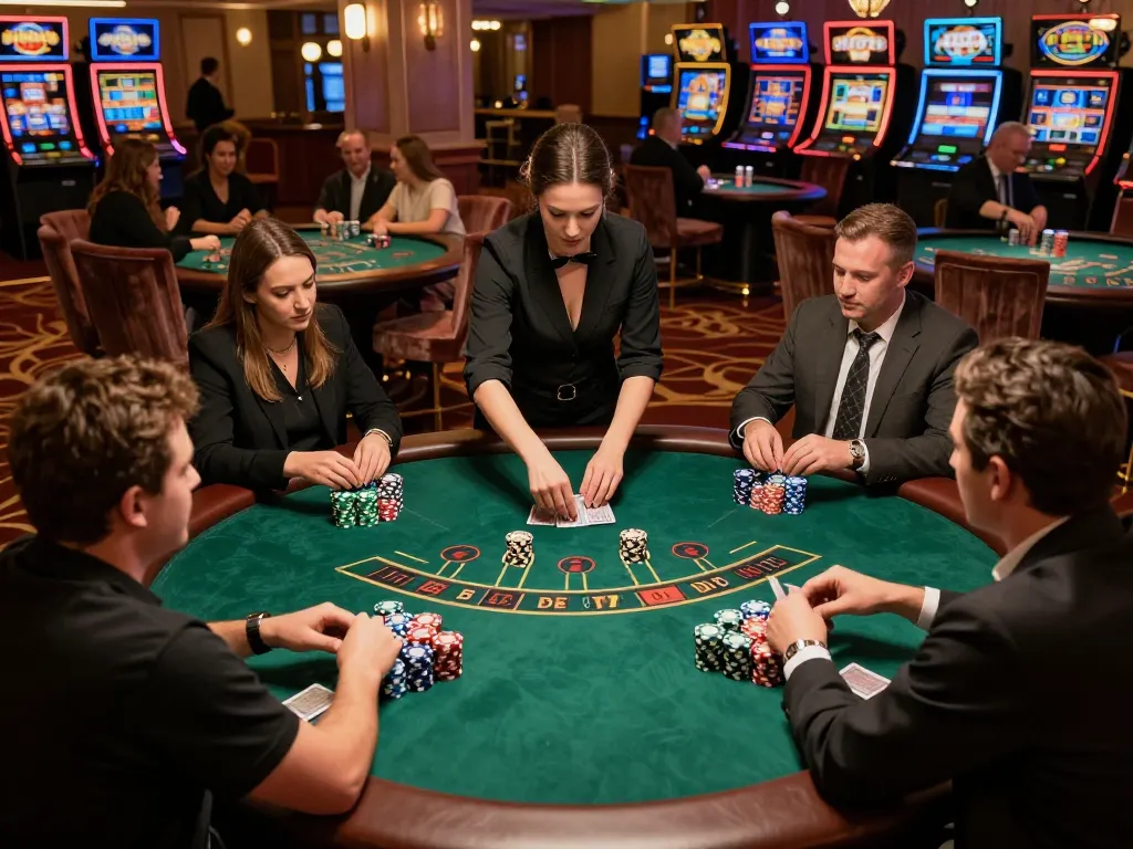 Players engaged at the blackjack table as tr88 strategies unfold with intense focus and expert gameplay.