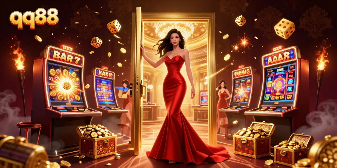 Experience the thrill at qq88 casino with vibrant visuals of a jackpot scene bursting with excitement and winnings.