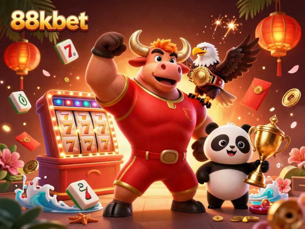 Engage with exciting 88kbet casino gameplay illustrated by a vibrant scene of characters celebrating victories.