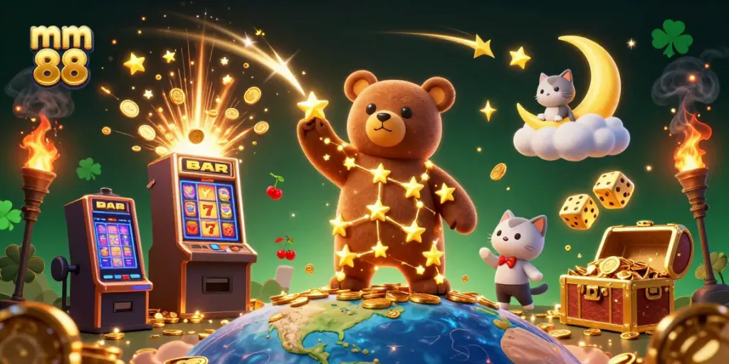 Experience the magic of mm 88 while winning big with golden stars and vibrant casino elements!