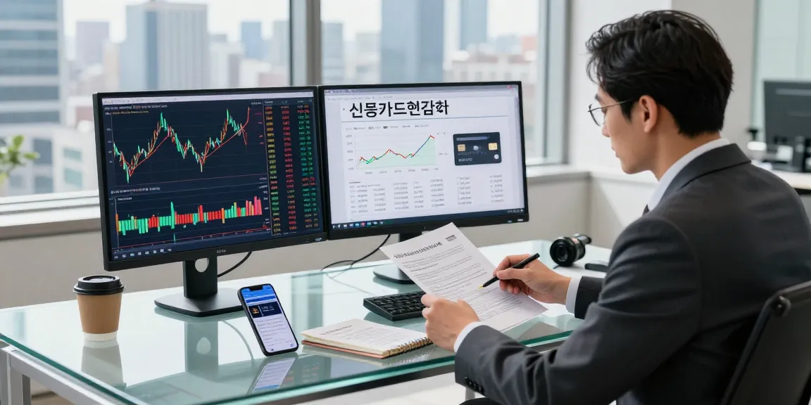 Finance advisor reviewing strategies for 신용카드현금화 in a modern urban office.