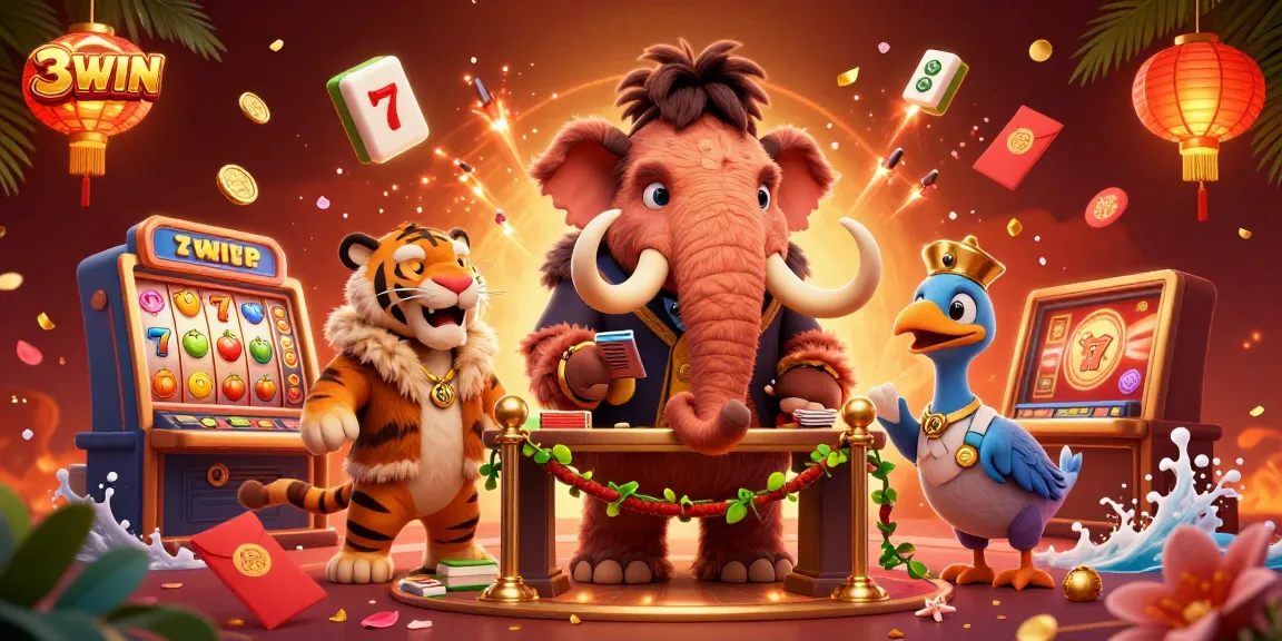 3WIN casino bouncer checking IDs with vibrant slot game elements, creating an inviting gambling atmosphere.