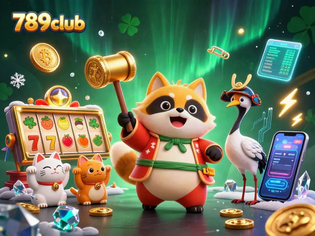 Play exciting casino games at 789club with vibrant characters and thrilling elements in a dynamic, colorful scene.