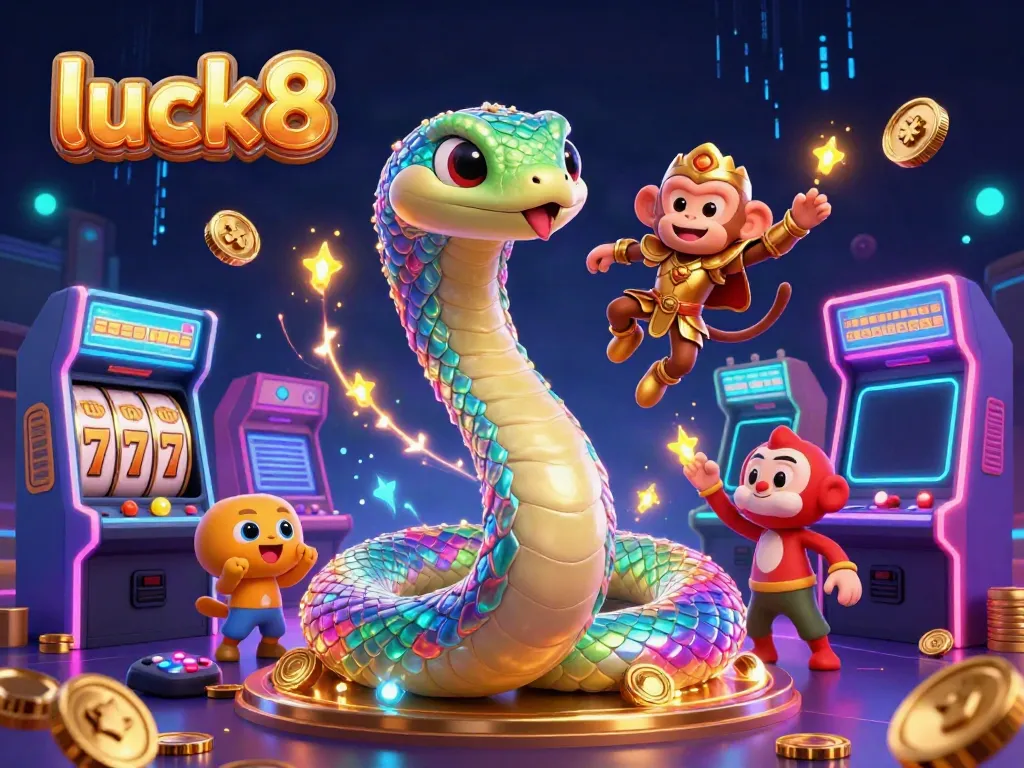 Immerse in luck8's vibrant world of 3D casino adventure featuring a magical serpent and playful monkey king.