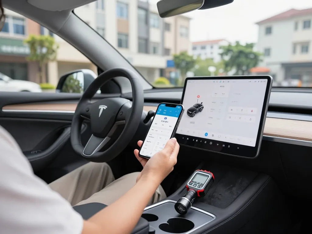 Uber inspection online process demonstrated by a driver in a car using a smartphone app for vehicle inspection
