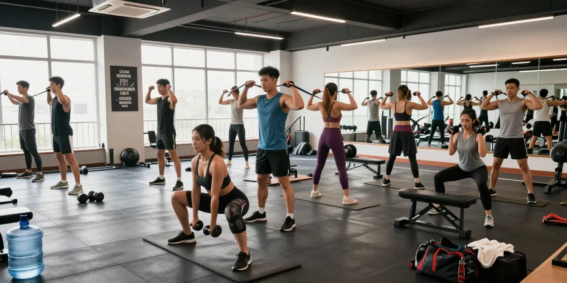 Gruppe von Athleten, die im Fitnessstudio des Anabolika Shop Deutschland trainiert, mit einer Vielzahl von Übungen und Geräten.