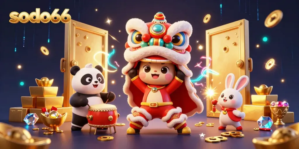 Join the thrilling world of sodo66 with a vibrant lion dance illustration showcasing excitement and fortune.