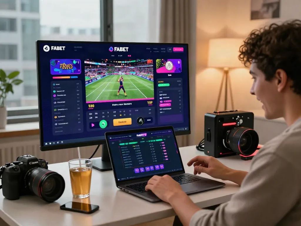 Exciting FABET betting scene with user engaged in online sports betting.