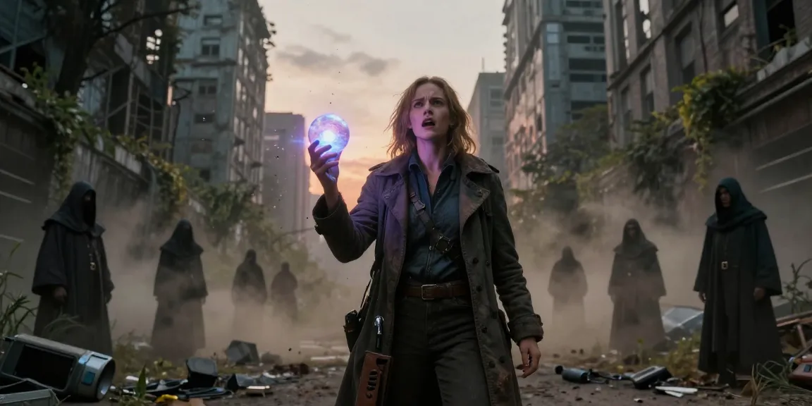 Emma Thorne in a dystopian fiction setting, representing forbidden love and emotional awaken.