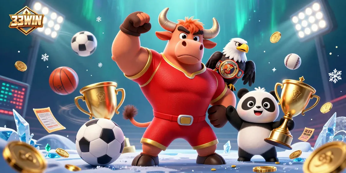 Bet on 33WIN for thrilling sports events with dynamic characters celebrating victory.