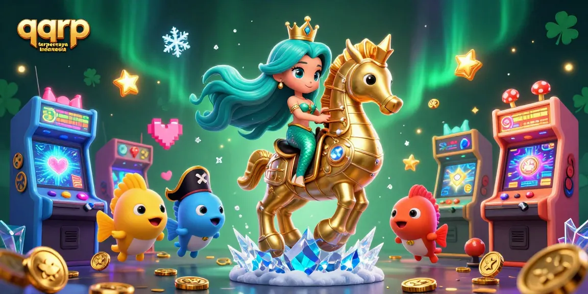 Join the thrill of qqrp terpercaya indonesia with a vibrant 3D casino scene featuring a mermaid princess and seahorse.