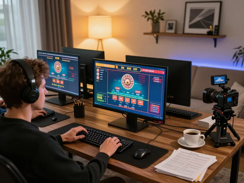 Nohu90 player navigating live casino games on a modern setup, showcasing immersive online gambling experience.