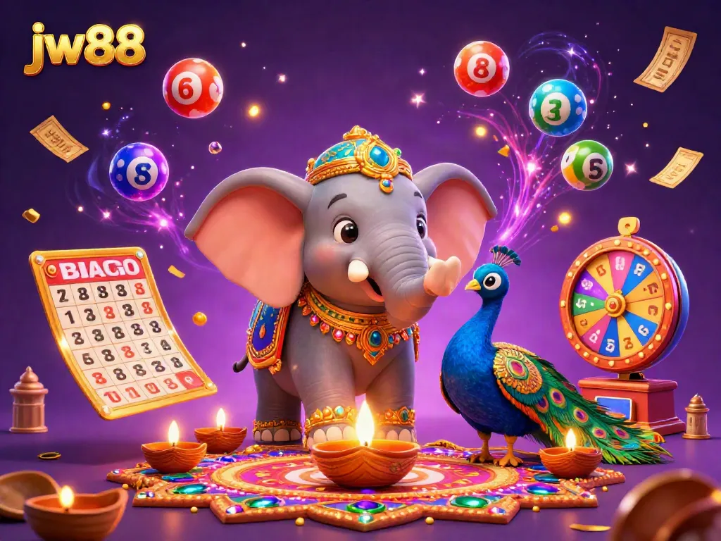 Experience exciting gameplay and vibrant colors with jw88 as the elephant and peacock celebrate gaming wins.