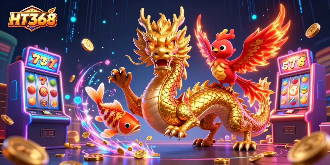Experience exciting gameplay at HT368 with a dynamic scene featuring a majestic dragon, phoenix, and koi.