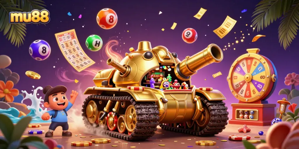 Experience exciting gameplay at mu88 with a vibrant 3D casino scene filled with immersive elements.