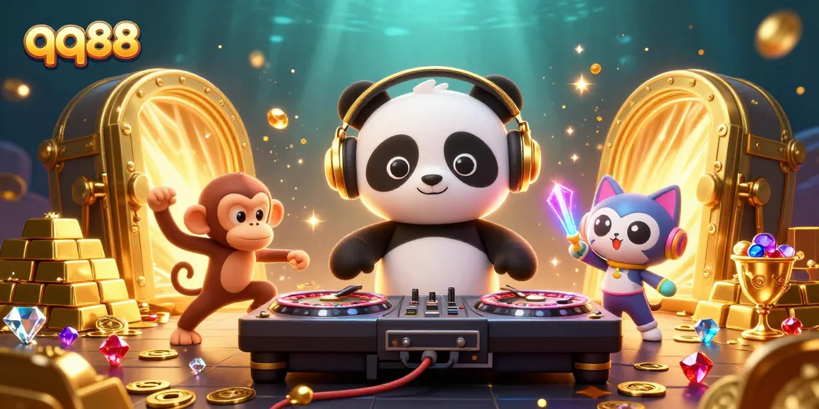 Experience thrilling gaming moments with QQ88’s vibrant casino illustration featuring energetic characters!