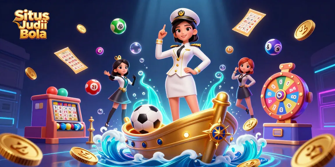 Situs Judi Bola showcases an energetic scene of sports betting with vibrant characters and dynamic game elements.