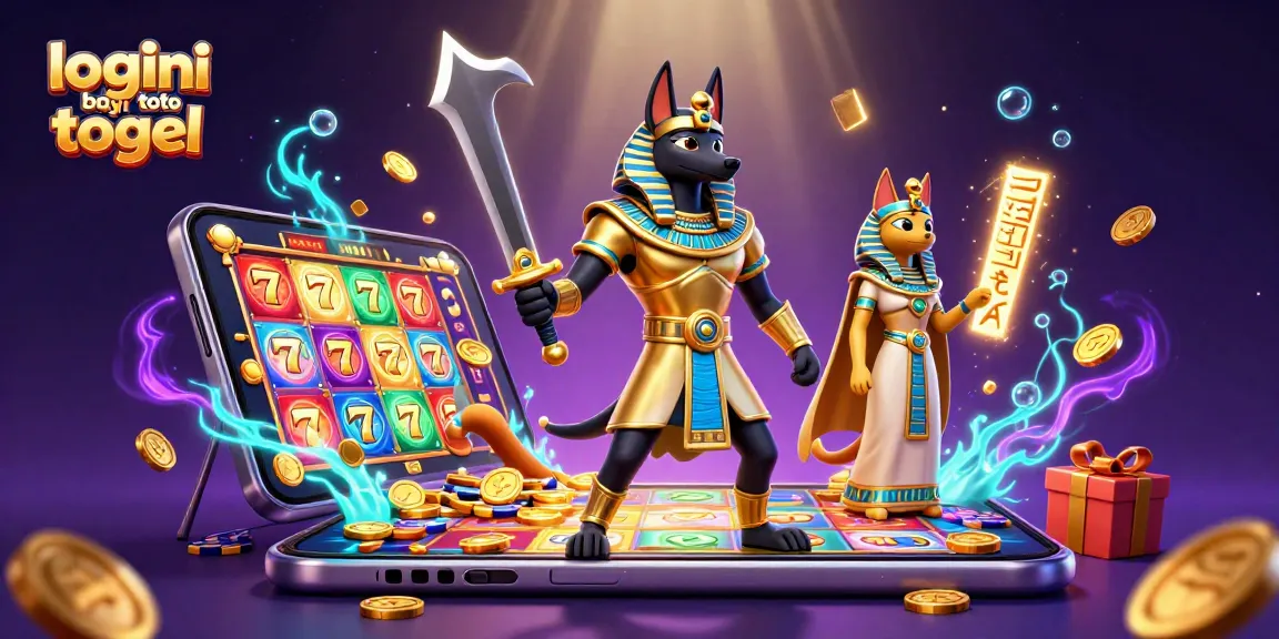 Engage in exciting gameplay with "login bayi toto togel" showcased through stunning 3D Egyptian warriors and dynamic casino elements.