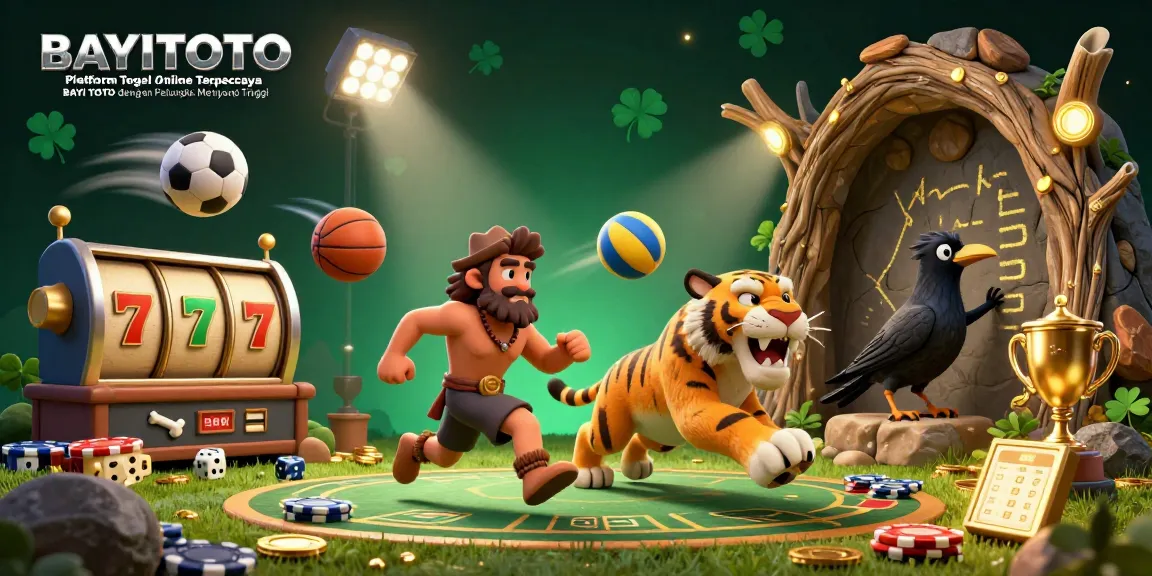 BAYITOTO Platform Togel Online Terpercaya BAYI TOTO dengan Peluang Menang Tinggi showcases a vibrant prehistoric casino scene brimming with excitement and winning opportunities.