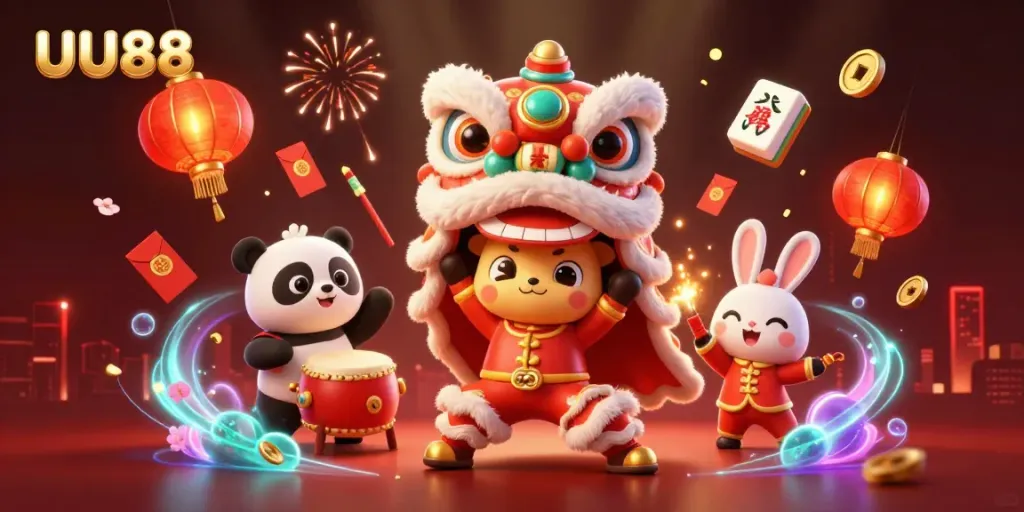 Experience the vibrant energy of UU88's online casino with dynamic scenes of celebration and gaming.