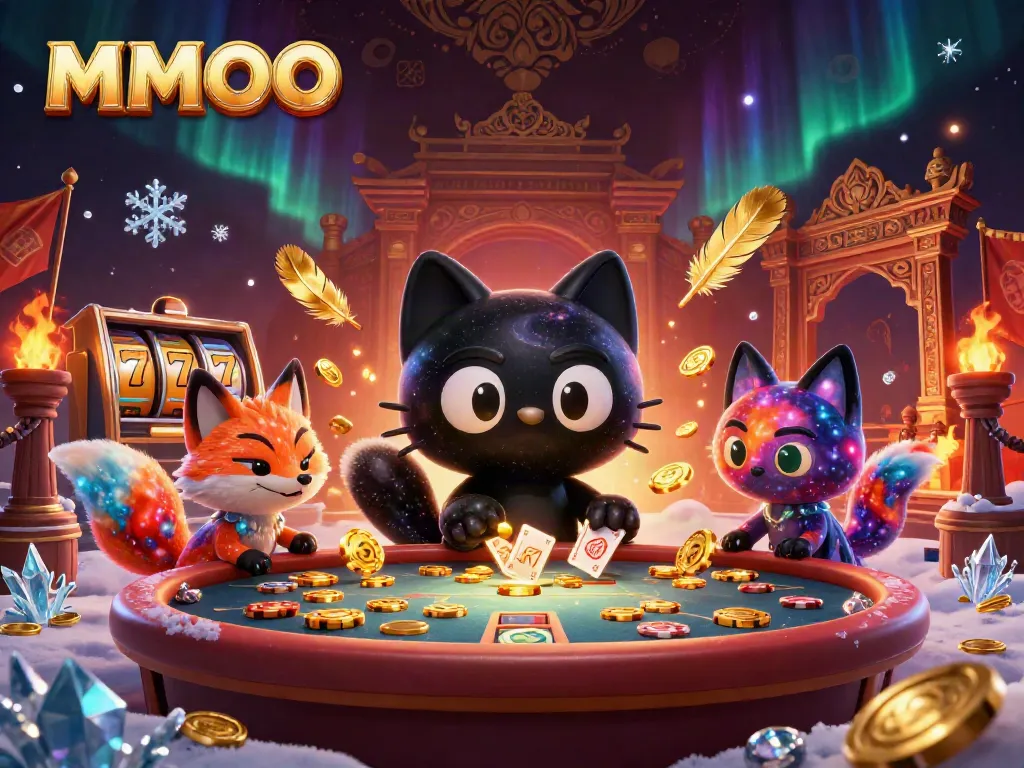 Engage in thrilling MMOO gameplay at a cosmic casino table with vivid characters and dynamic elements.