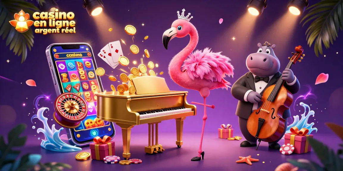 Découvrez l'excitation du casino en ligne argent réel avec un art numérique 3D vibrant illustrant une scène de jeu animée.