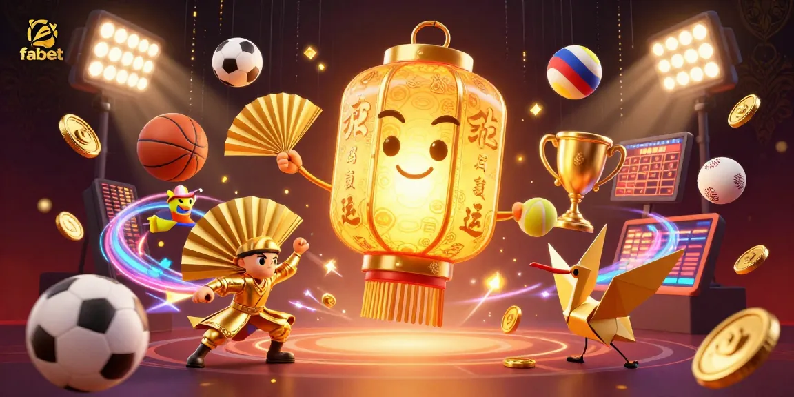 Experience fabet's immersive sports betting scene with a dynamic golden lantern spirit and vibrant casino elements.