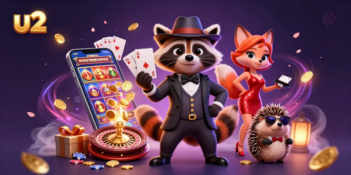 Experience thrilling casino action with u2 as a suave raccoon in dazzling 3D art.