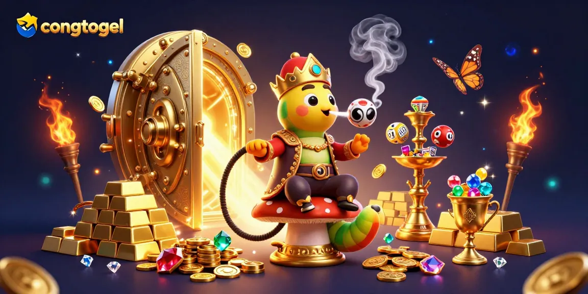 Join the fun at CongTogel with a vibrant illustration of lottery excitement and riches.