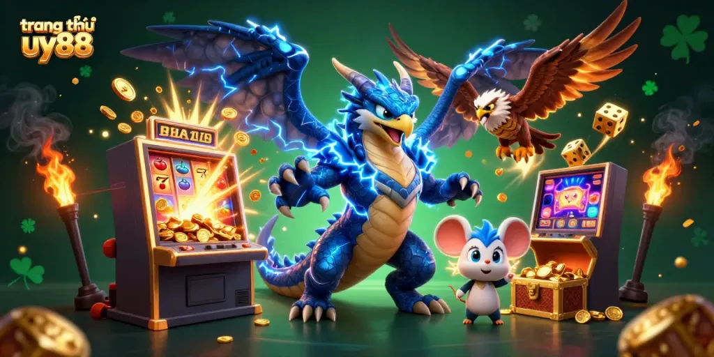 Experience the excitement of gaming at trang chủ uy88 with vibrant characters in a thrilling casino scene.