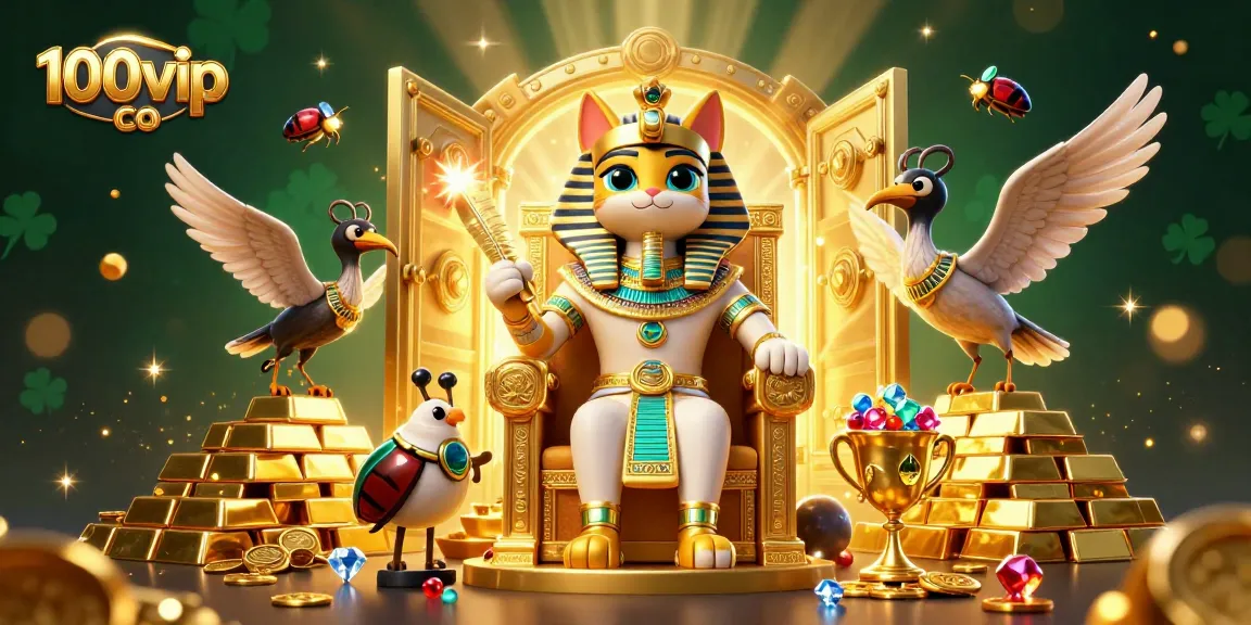 Experience thrilling games at 100vip co with dazzling gold treasures surrounding a majestic throne scene.