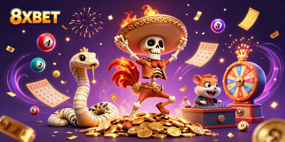 8XBET invites players to win with engaging lottery games featuring lively characters and vibrant elements.