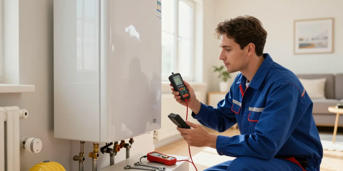 Professional heating engineer inspecting a boiler repair in Belfast.