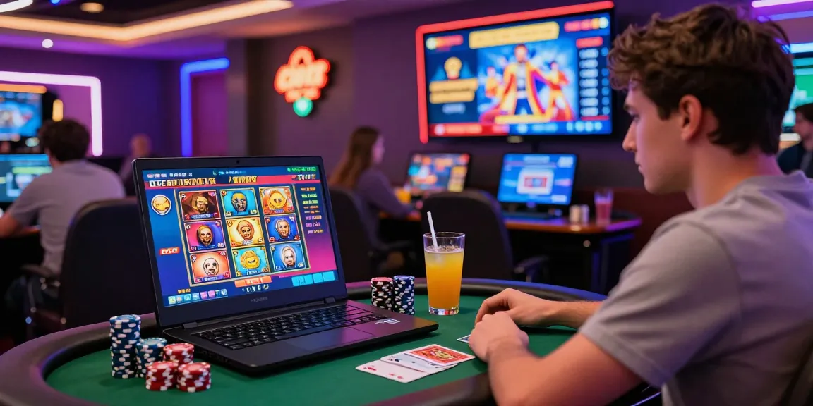 Exciting gaming scene at the best credit card casinos featuring vibrant lights and popular slot games