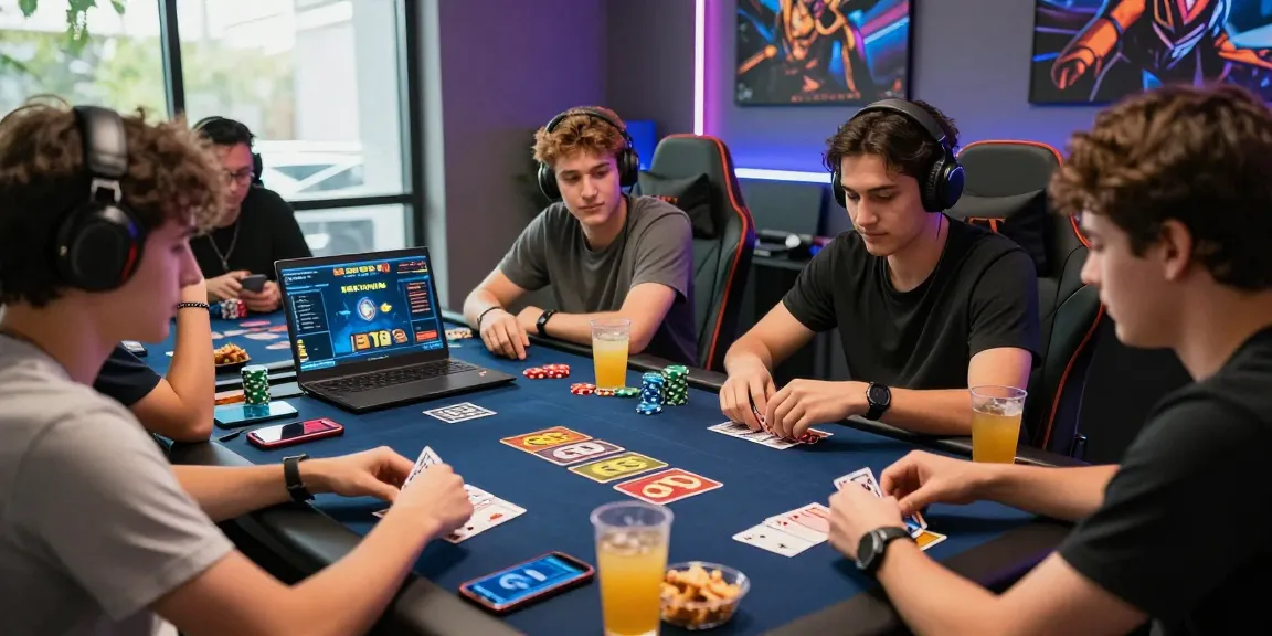 Permainan kartu 68 game bài di lingkungan gaming yang ceria dengan teman-teman berkumpul.