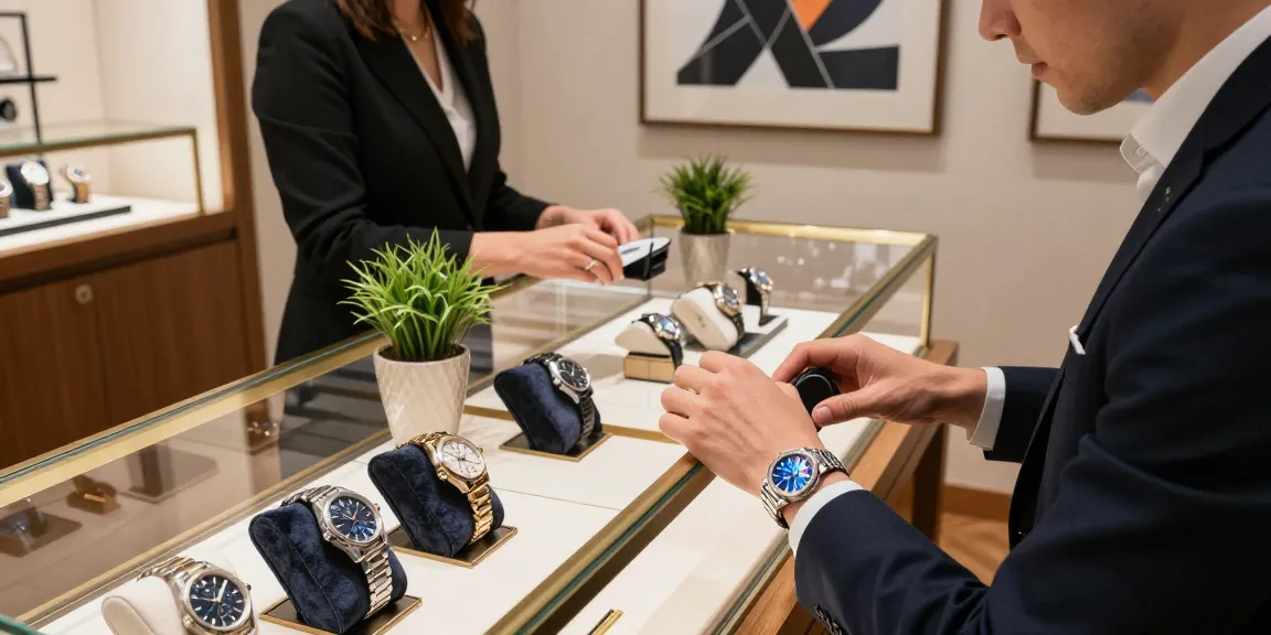 Luxury shopping experience with super clone watches in a stylish boutique.