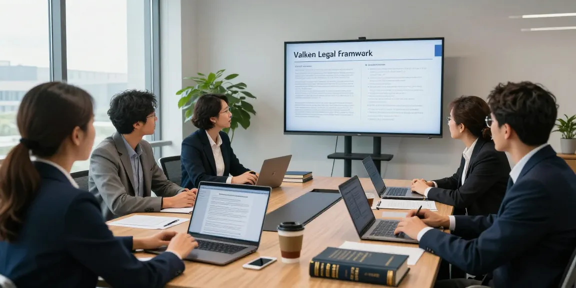 Team discussing Valken Legal strategies in a modern office setting.