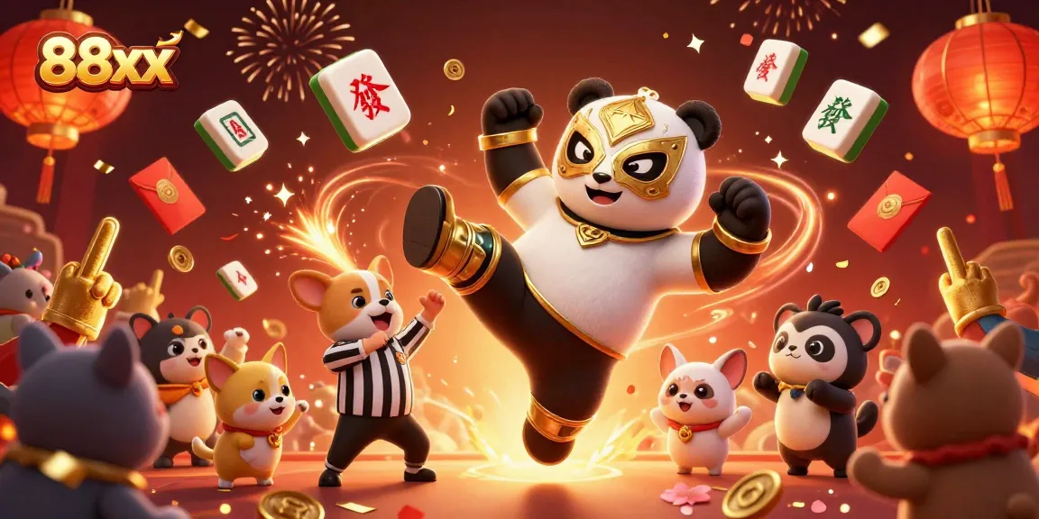 Experience thrilling gaming action with 88xx and a dynamic casino scene featuring lucky symbols.