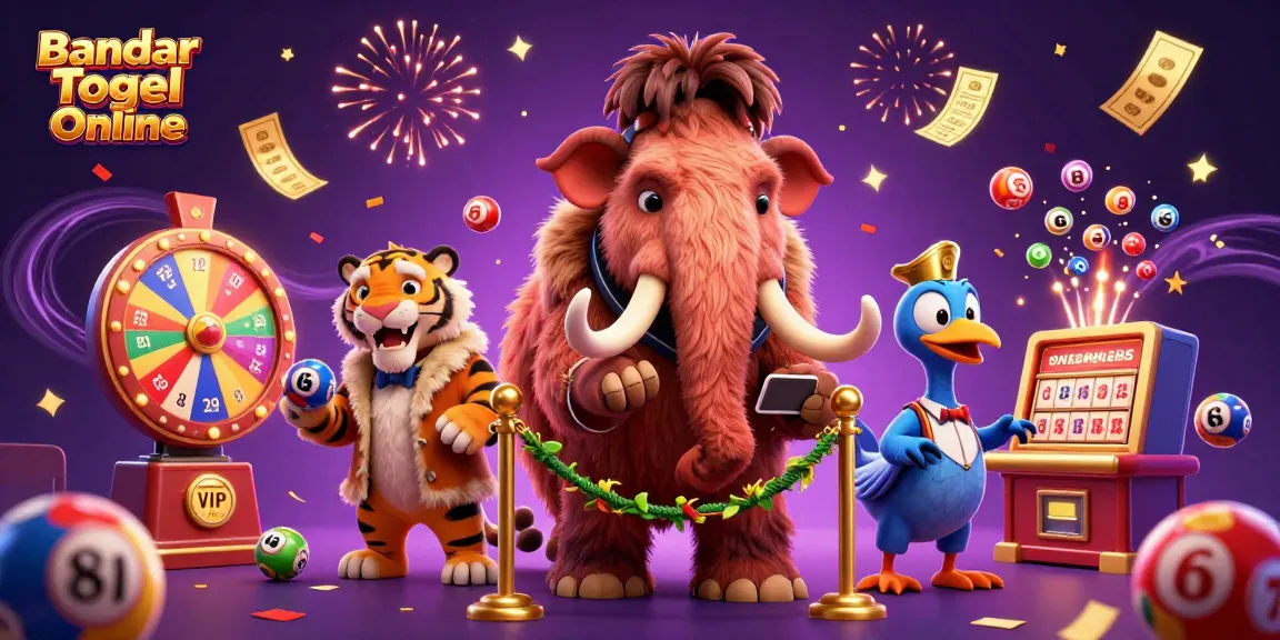 Experience fun at Bandar Togel Online with a vibrant lottery scene featuring lively characters and games.