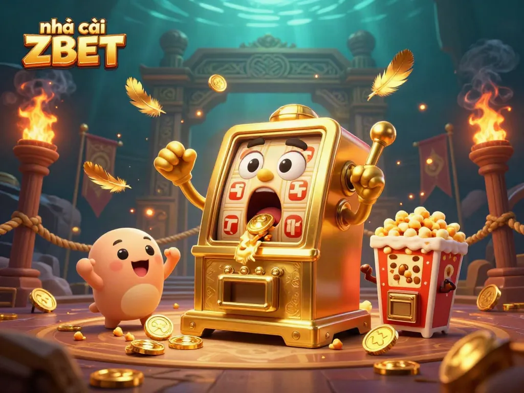 Experience the excitement of nhà cái ZBET with a giant winning slot machine bursting coins in a vibrant casino scene.
